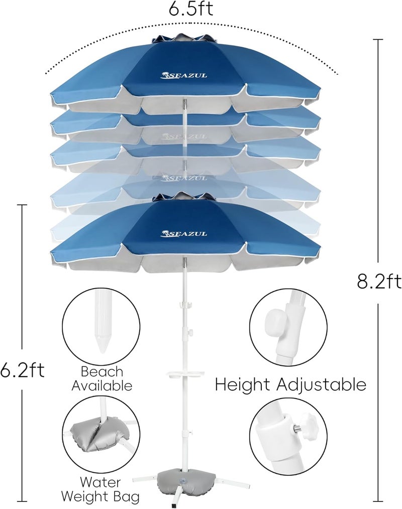 Seazul 6.5ft Sun Shade Umbrella, Portable Umbrella with Stand for Sports, Water Weight Bag, Adjustable and Lightweight, Sun Protection, Blue - Image 4